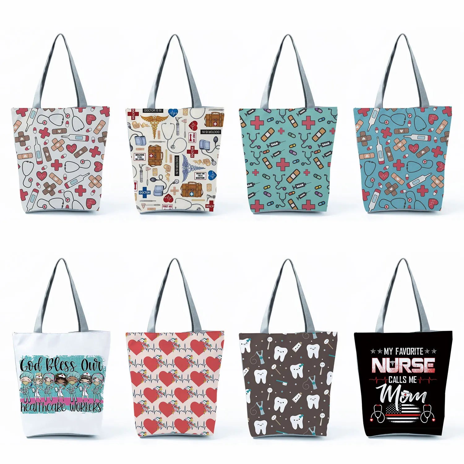 Nurse Print Handbags Eco Reusable Shopping Bag Daily Casual Tote Cartoon Women S