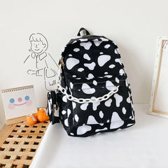 Nylon Backpack Students Girls Cow Letter Print Casual Shoulder School Book Bags