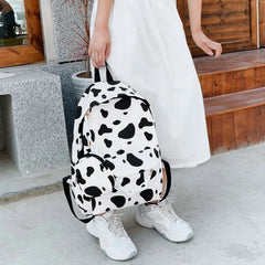 Nylon Backpack Students Girls Cow Letter Print Casual Shoulder School Book Bags