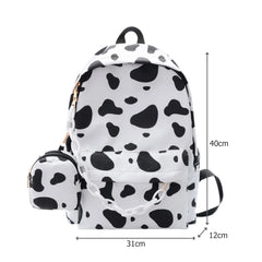 Nylon Backpack Students Girls Cow Letter Print Casual Shoulder School Book Bags