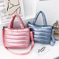 Nylon Padded Handbags Female Large Capacity Top-Handle Bags Solid Crossbody Bag