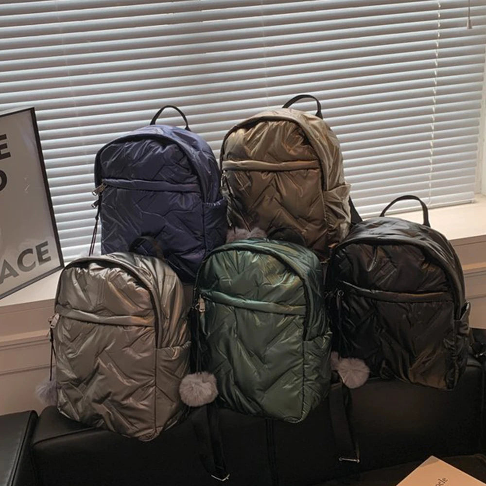 Nylon Padded Women Backpack Down Padded Travel Backpack