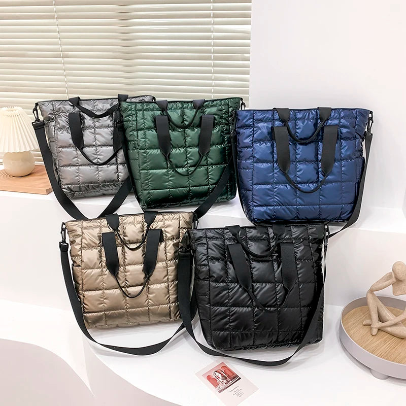 Nylon Shoulder Side Bag Soft Padded Woman Handbag Quilted Short Handle