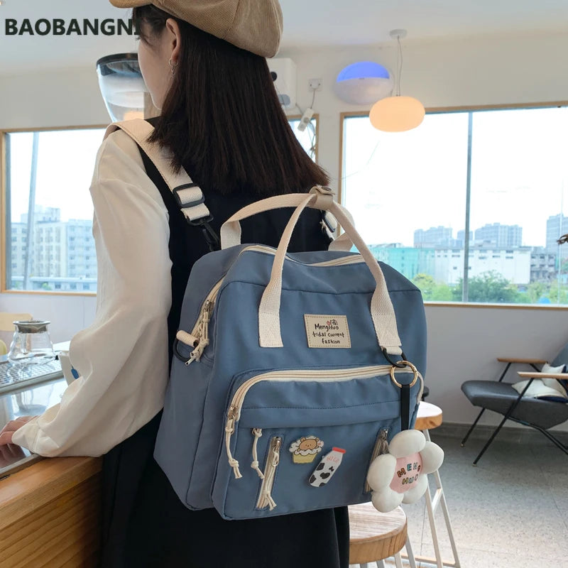 Pink Nylon School Bags for Teenage Girls Women Backpacks