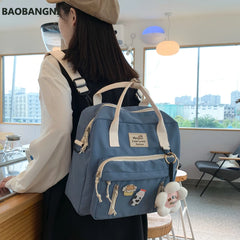 Pink Nylon School Bags for Teenage Girls Women Backpacks