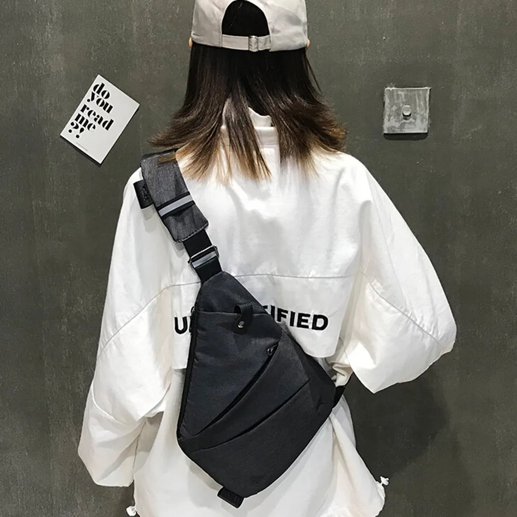 Canvas Sling Chest Bag Anti Theft Solid Crossbody Bag
