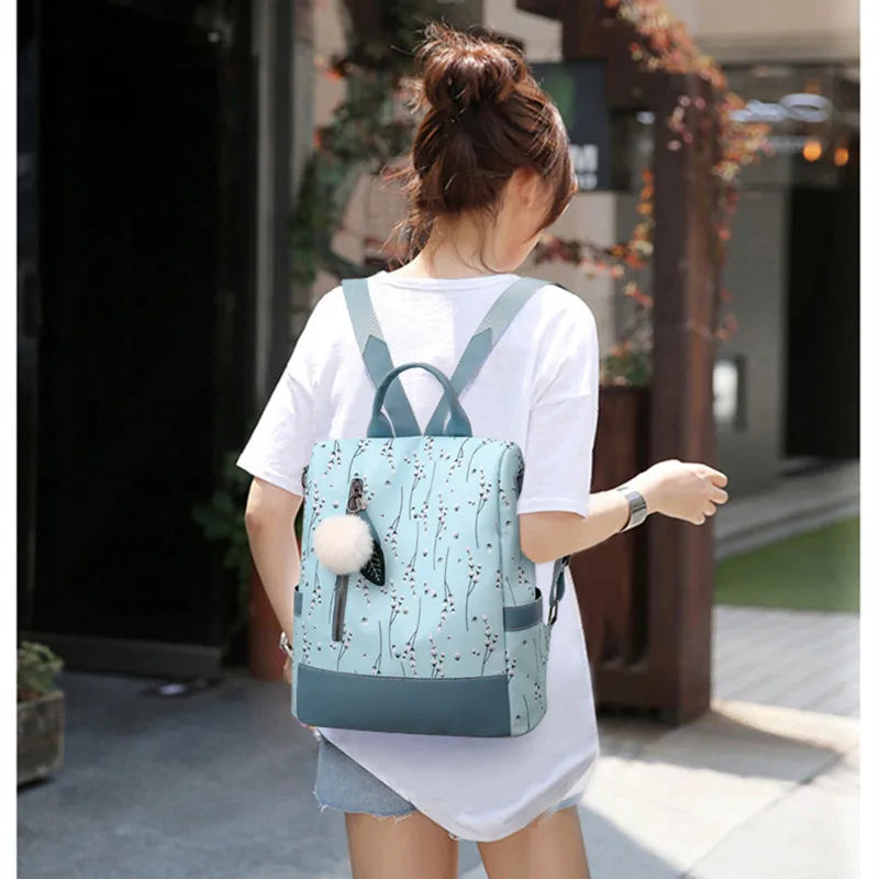 Purple Flower Anti Theft Backpack for Women