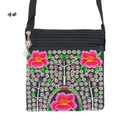 Vintage Ethnic Embroidery Canvas Bags Double Zipper Women Crossbody Bags