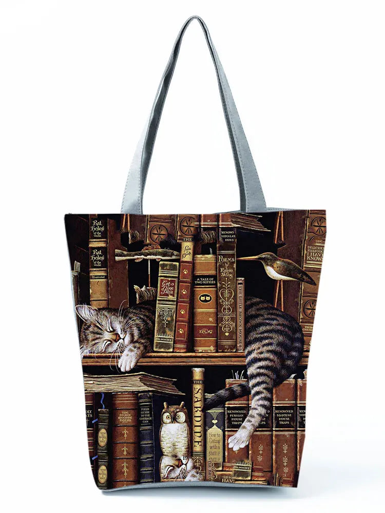 Oil Painting Cat Dog Print Women Tote Bags Shoulder Bags Lady Handbags