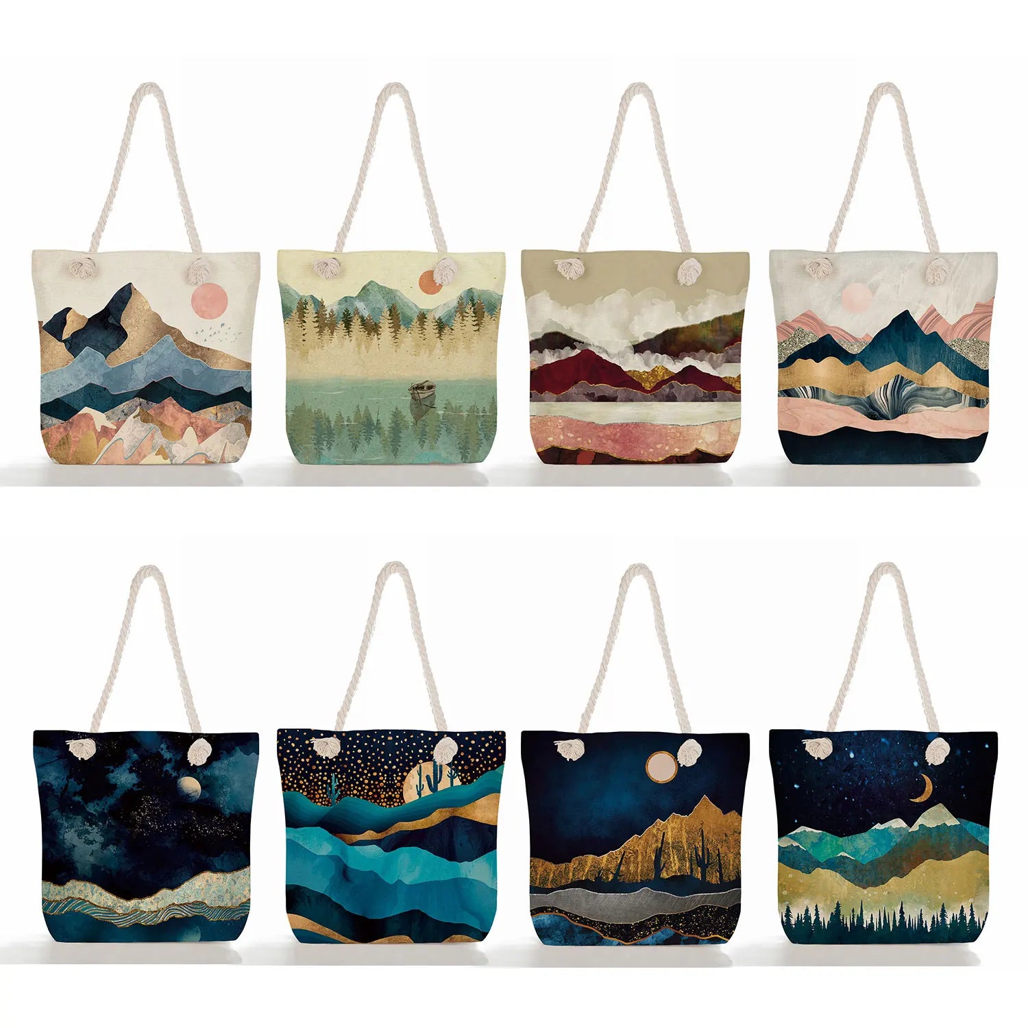 Oil Painting Mountain Forest Print Tote Bag For Women