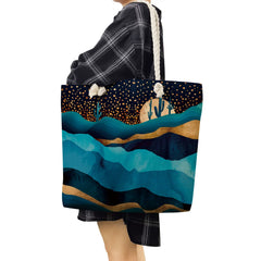 Oil Painting Mountain Forest Print Tote Bag For Women