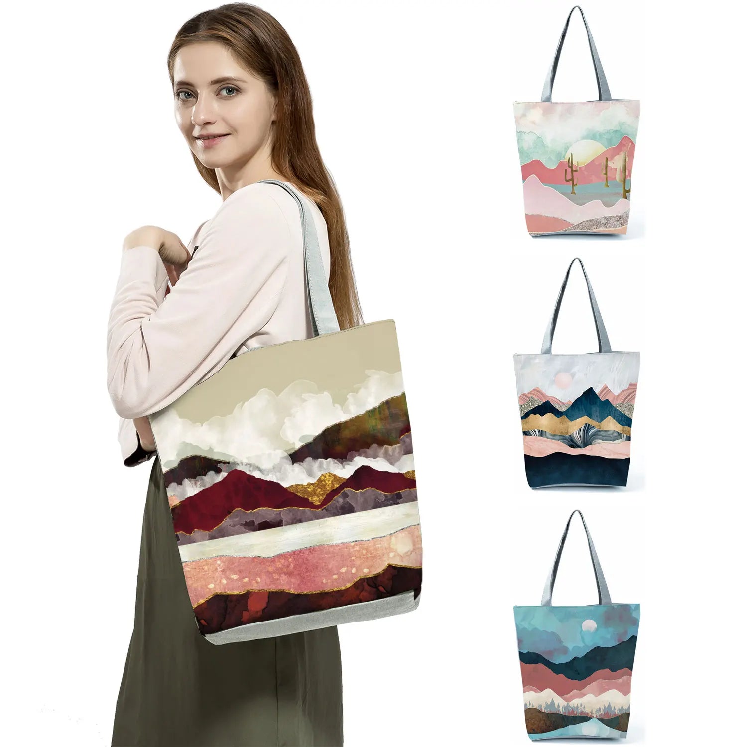 Oil Painting Mountain Forest Causal Tote Bag Shopper Handbags Women Ladies