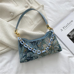 Oil Painting Printed Underarm Bag Retro Women Totes Shoulder Bags