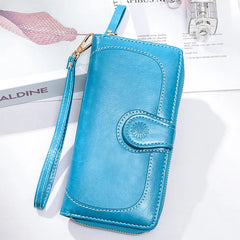 Oil Wax PU Leather Women Wallets Purses Long Zipper Wallet Money Bag