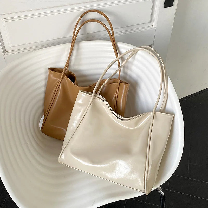 Oilskin Tote Bag Soft PU Leather Women's Shoulder Bag