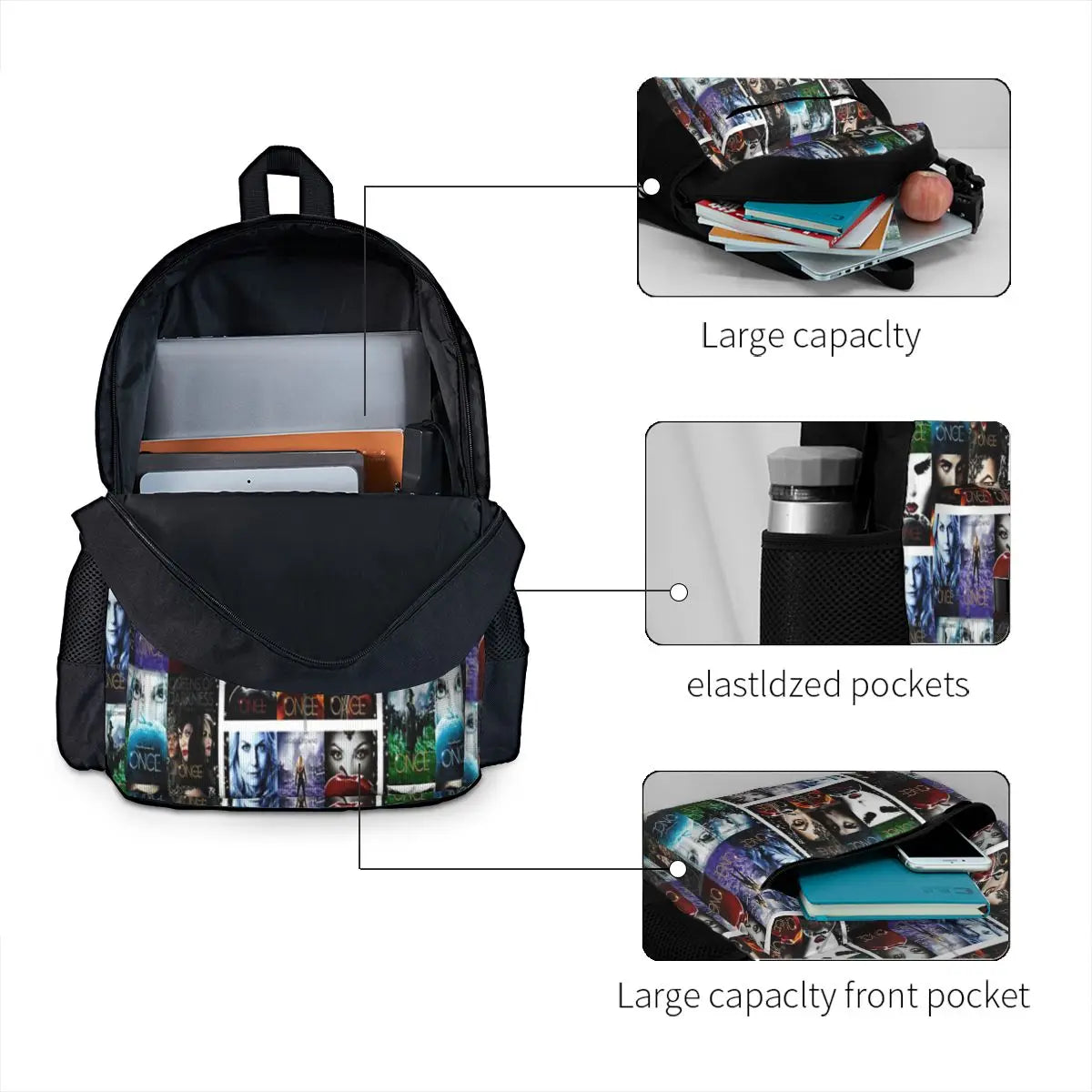 Once Upon A Time 3 Backpacks Men's Women's School Handbag Bags