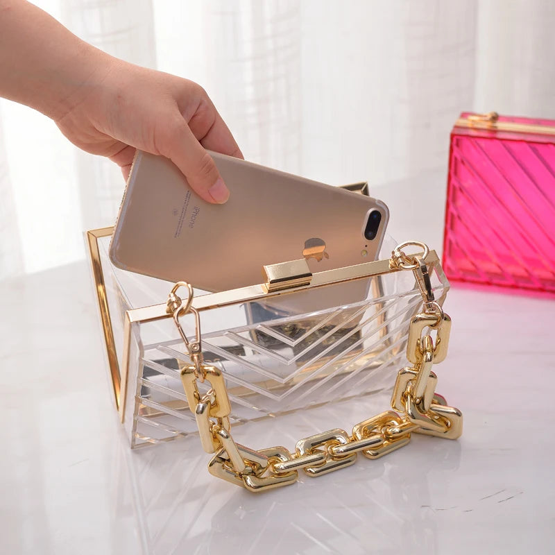 Orange Clutch Purse Acrylic Bag Chain Crossbody Clear Women's Handbags
