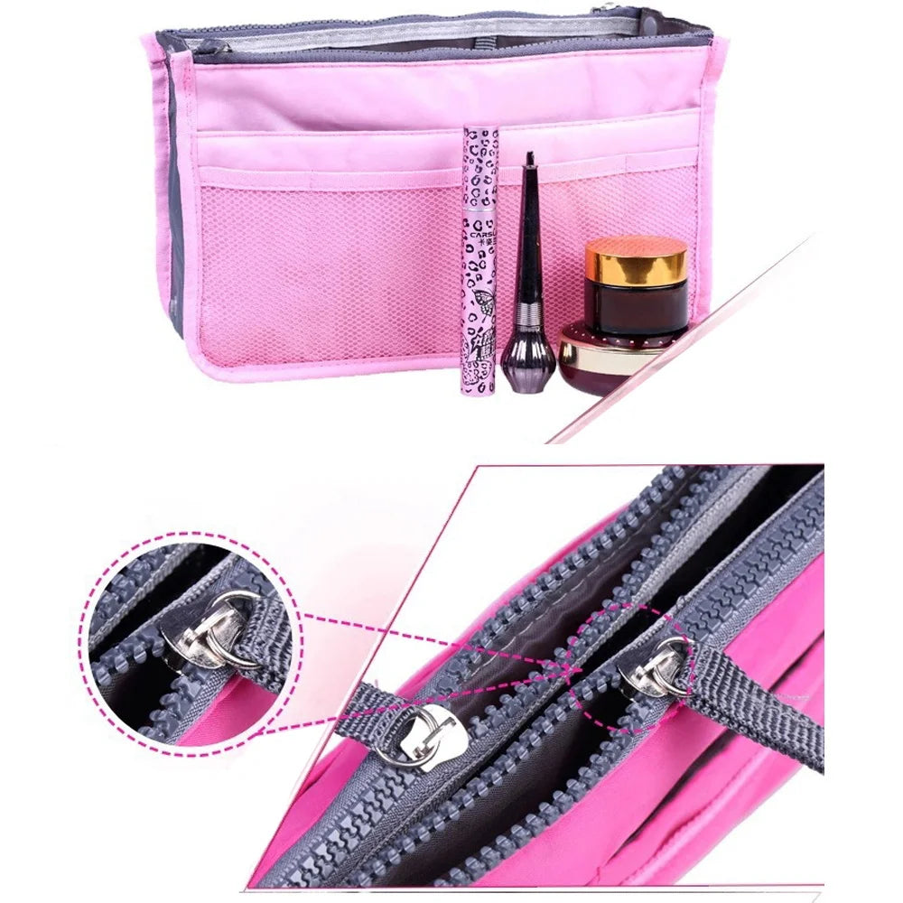 Women Organizer Insert Bag Large Cosmetic Purse Travel Makeup Tote Wallet