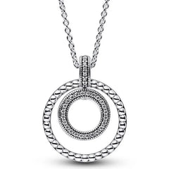 925 Sterling Silver Two-tone Circles Signature Pave & Beads Pendant & Necklace