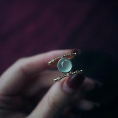 Chalcedony Double Diamond Egg Ball Ring Silver Jewelry
