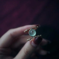 Chalcedony Double Diamond Egg Ball Ring Silver Jewelry