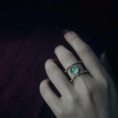 Chalcedony Double Diamond Egg Ball Ring Silver Jewelry