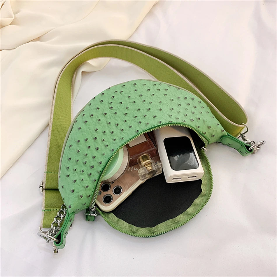 Ostrich Pattern Small Hobos Bag Leather Shoulder Crossbody Women Handbags