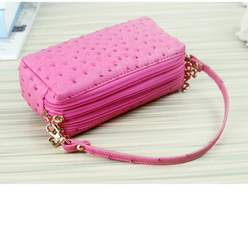 Ostrich Pattern PU Leather Women Clutch Bag Cosmetic Bag Makeup Bag