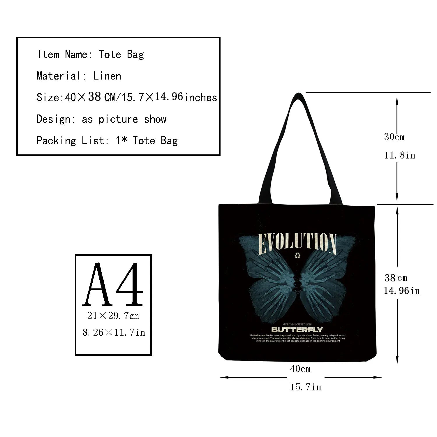 Butterfly Mushroom Print Eco Friendly Tote Bag