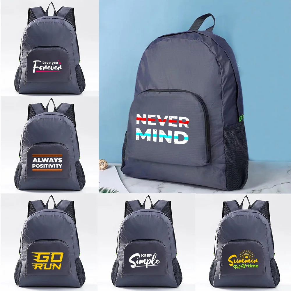 Phrase Print Folding Backpack Lightweight Travel Mini Pocket Backpack