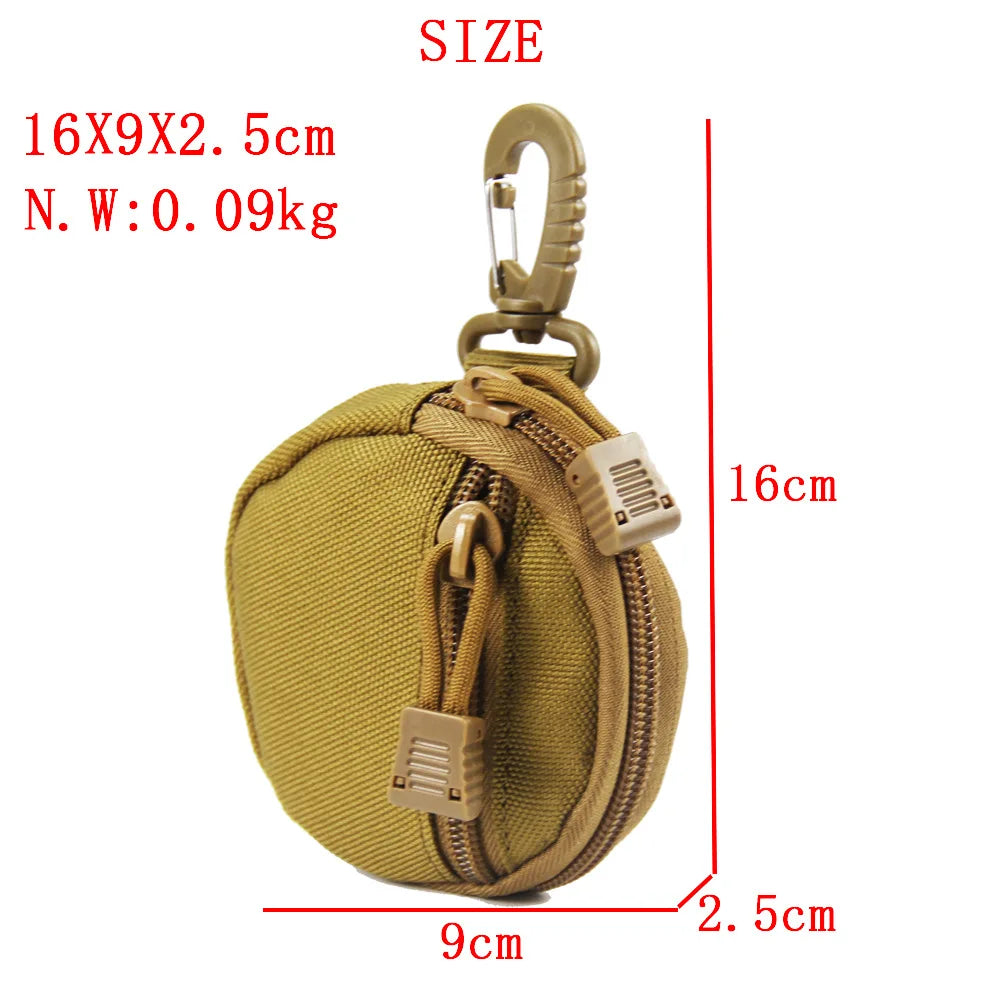 Tactical Round Key Case Storage Bag Hook Zipper Key Case