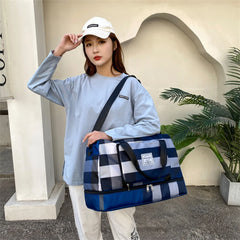 Plaid Gym Bag Wet Dry Separation Handbag Men Women Travel Shoulder Luggage