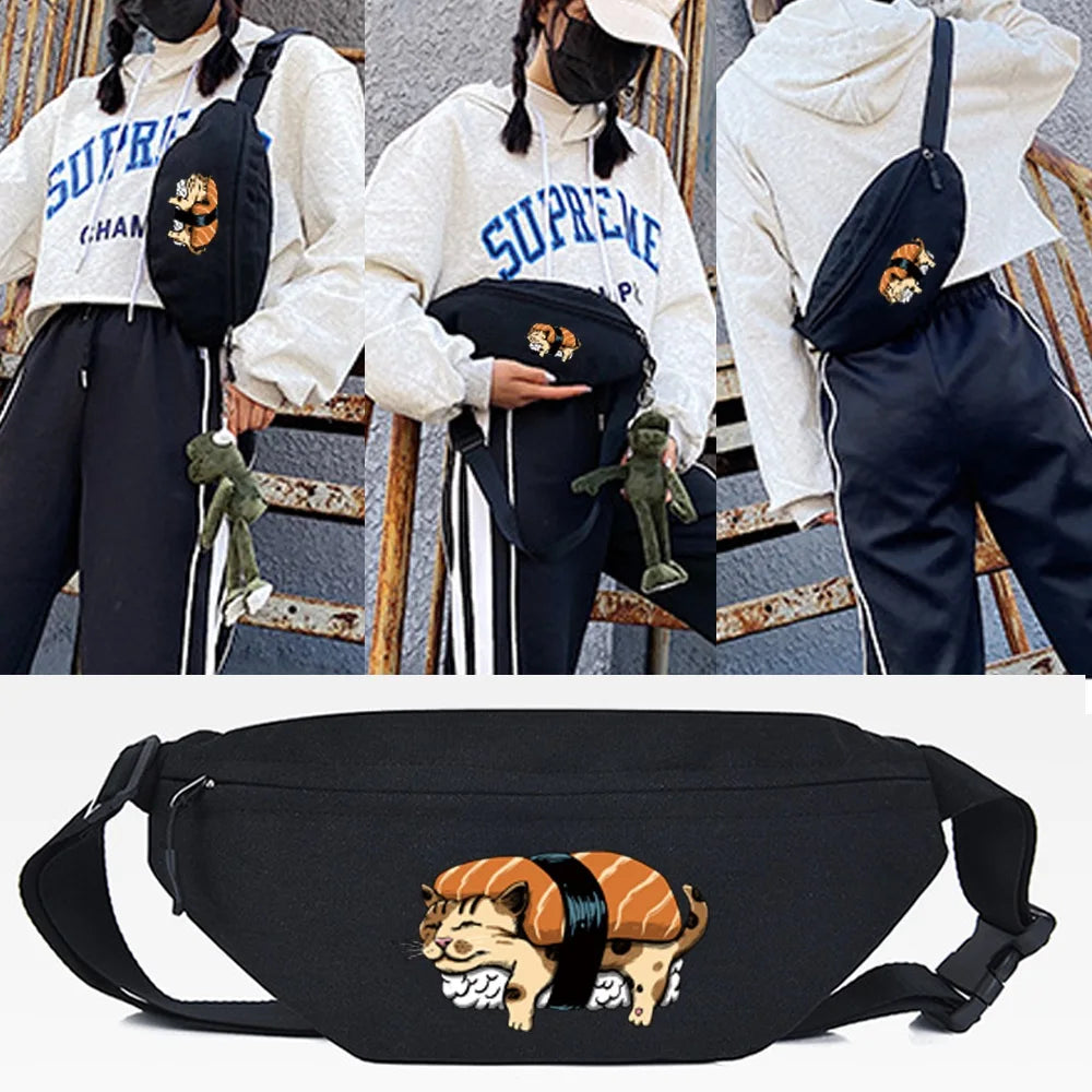 Narcissistic Cat Print Waist Bag Running Belt Pouch