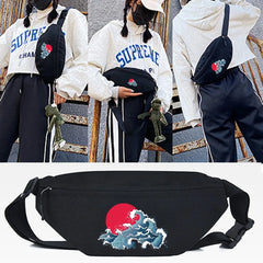 Wave Print Waist Bag Crossbody Pouch Zip Shoulder Fanny Pack