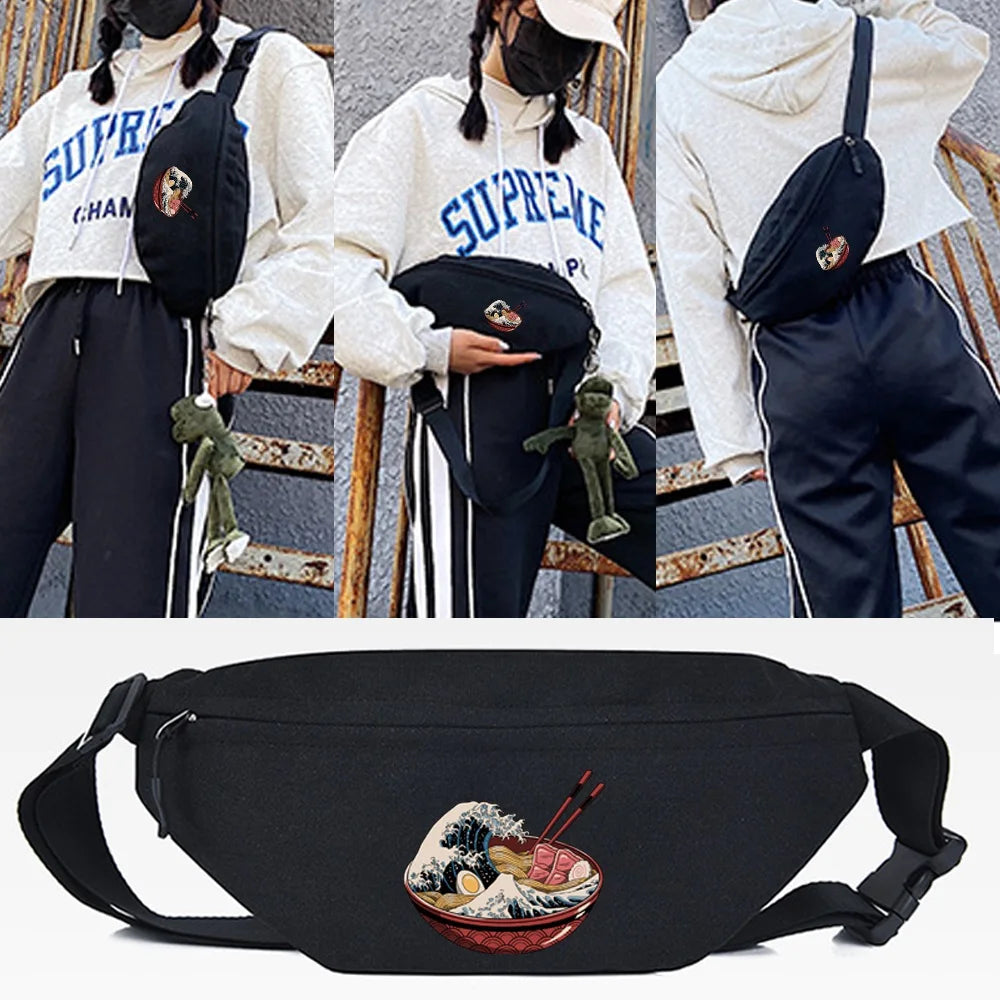 Wave Print Waist Bag Crossbody Pouch Zip Shoulder Fanny Pack