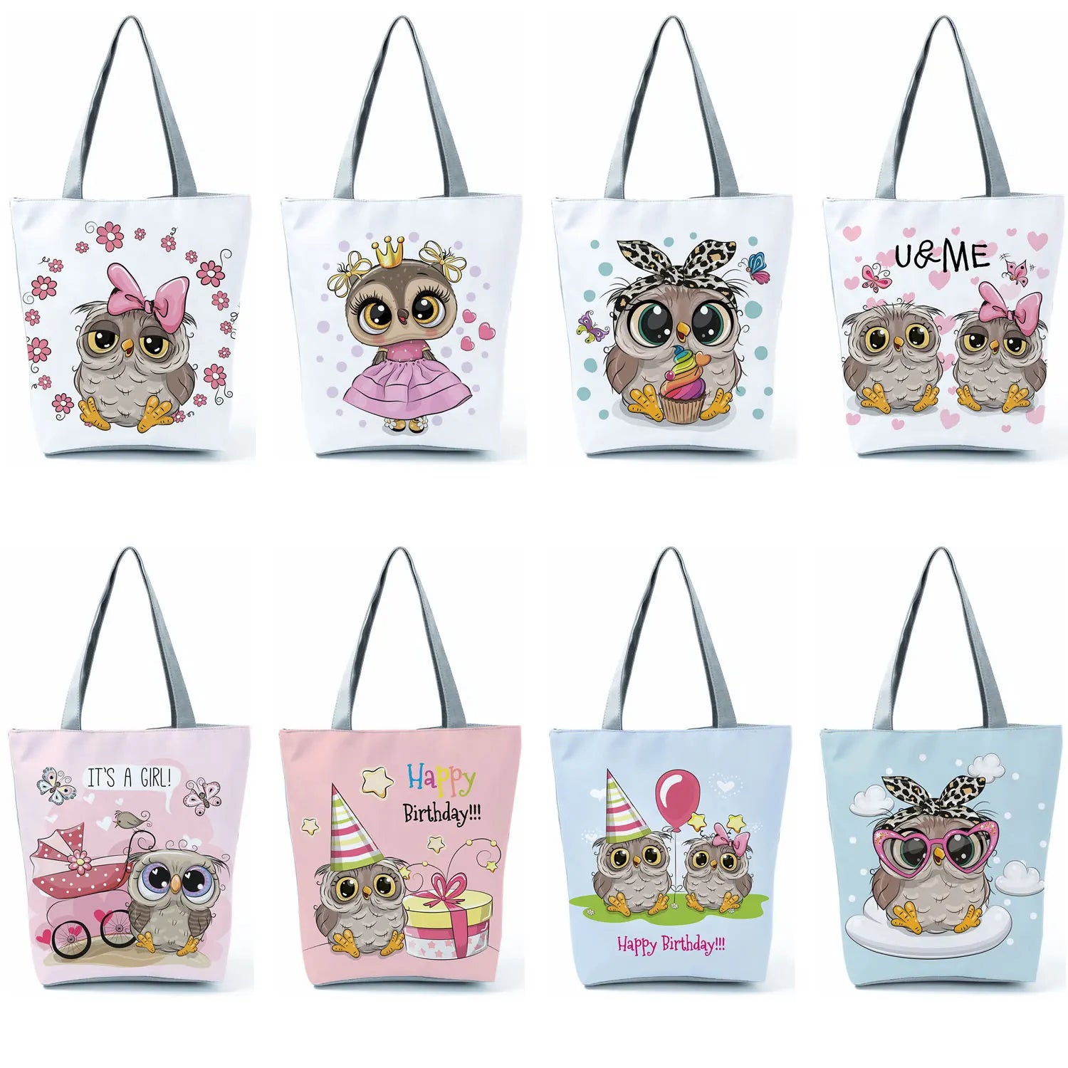 Owl Printed Handbags High Capacity Shopper Bag Travel Beach Foldable Tote Bag