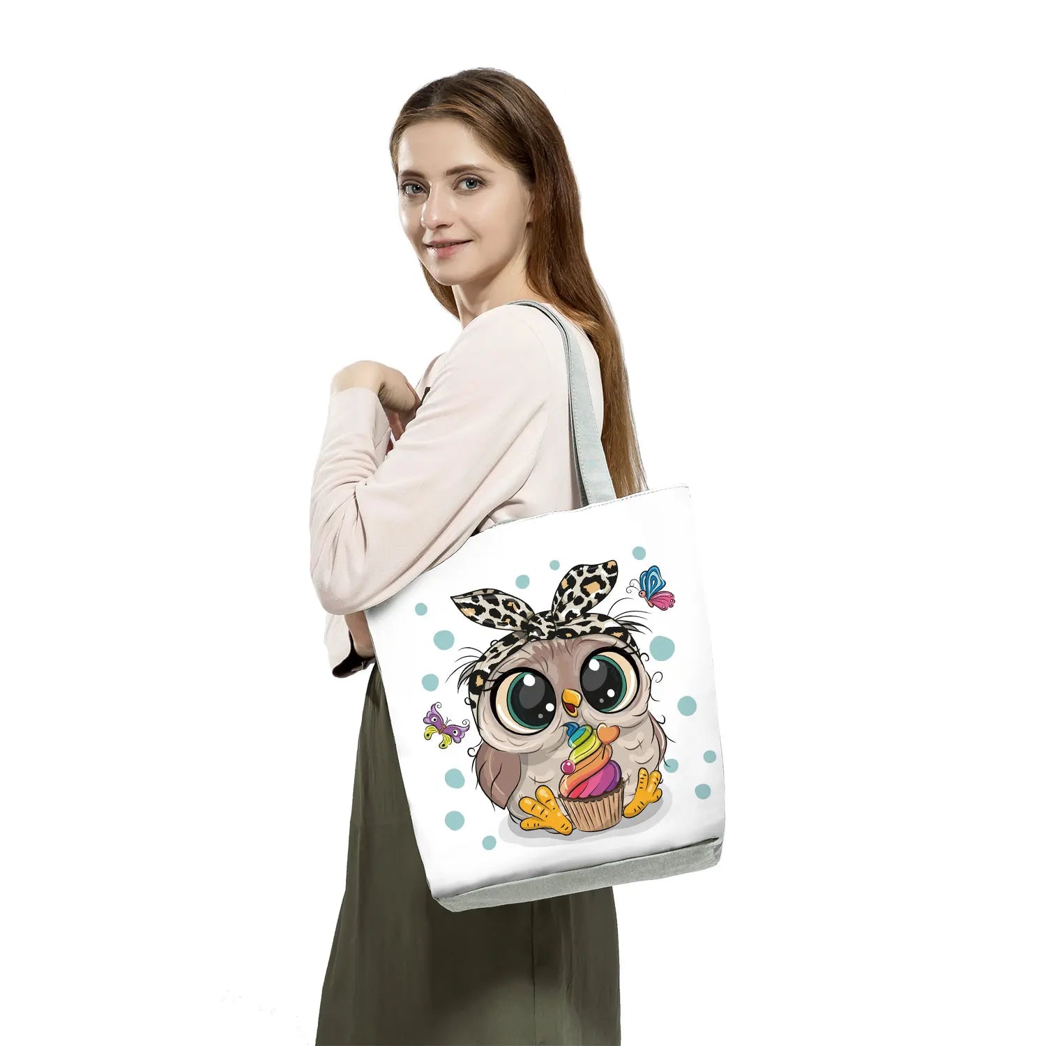 Owl Printed Handbags High Capacity Shopper Bag Travel Beach Foldable Tote Bag