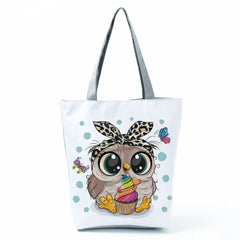 Owl Printed Handbags High Capacity Shopper Bag Travel Beach Foldable Tote Bag