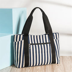 Casual Canvas Women Shoulder Bag Large Capacity Stripe A4 Lady Handbag Tote