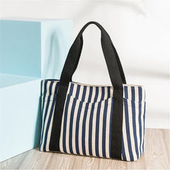 Casual Canvas Women Shoulder Bag Large Capacity Stripe A4 Lady Handbag Tote