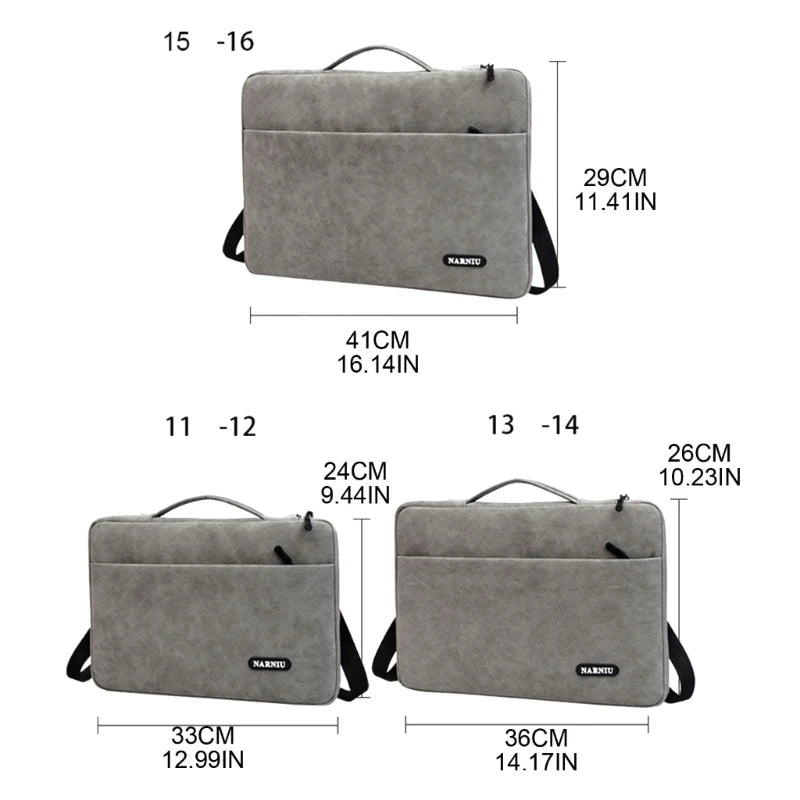 Durable PU Laptop Shoulder Bag Briefcase 12-16in Tablet Sleeve