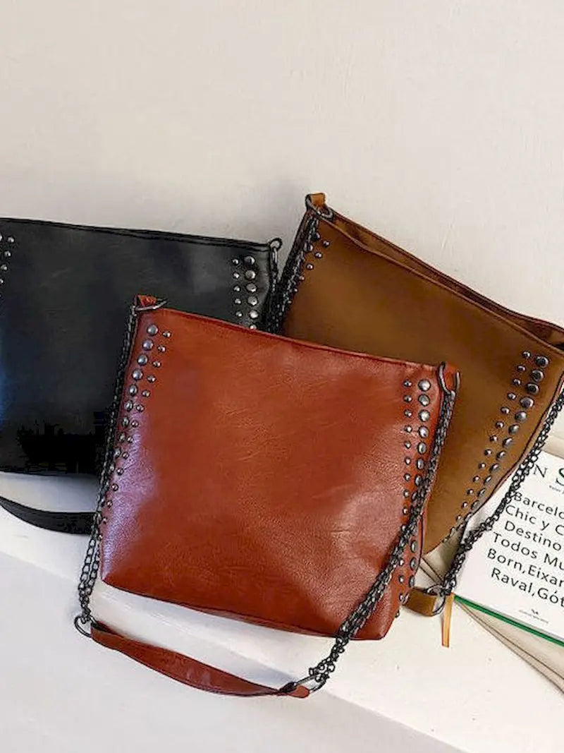 Women's PU Leather Rivet Crossbody Shoulder Bag