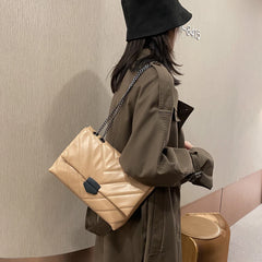 PU Leather Shoulder Handbag Women Solid Lattice Flap Square Crossbody Bag