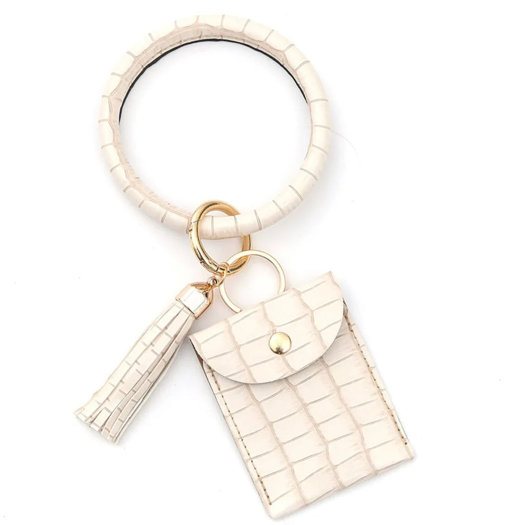 PU Leather Bracelet Keychain for Women Key Wallets Wristlet Keychain