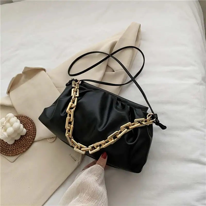PU Leather Chain Crossbody Cloud Bag for Women Shoulder Messenger Side Bag