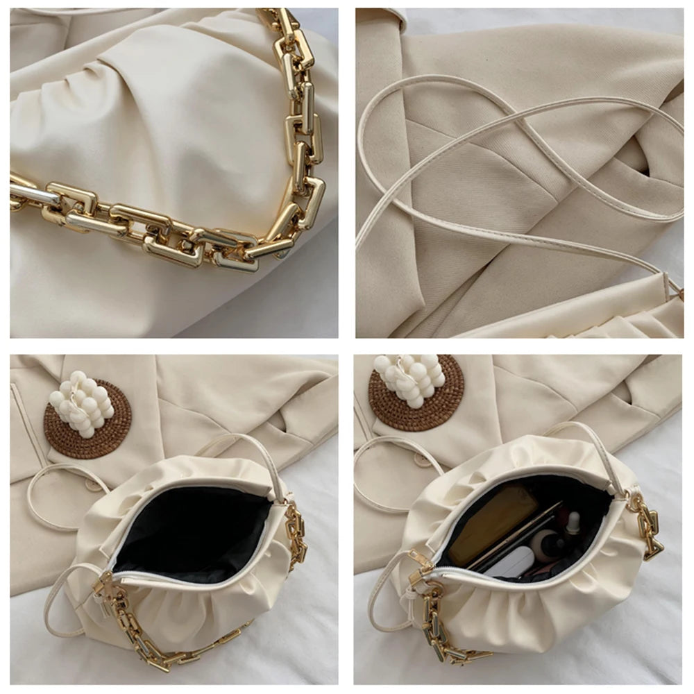 PU Leather Chain Crossbody Cloud Bag for Women Shoulder Messenger Side Bag