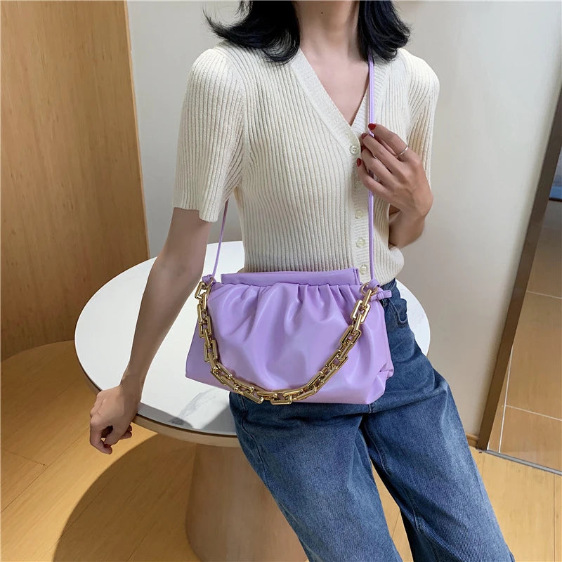 Chain Shoulder Bag Womens Crossbody Bag Pleated Cloud Armpit French Purse