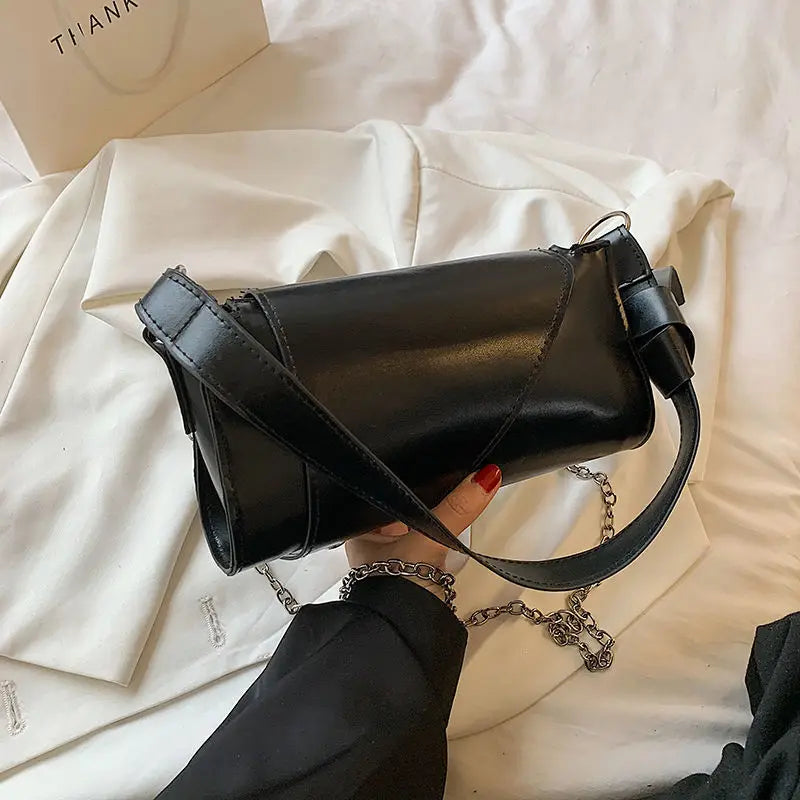 PU Leather Chain Shoulder Bags Women Solid Underarm Handbags OL Texture Retro Fl