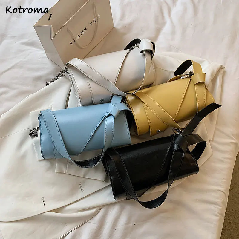 PU Leather Chain Shoulder Bags Women Solid Underarm Handbags OL Texture Retro Fl