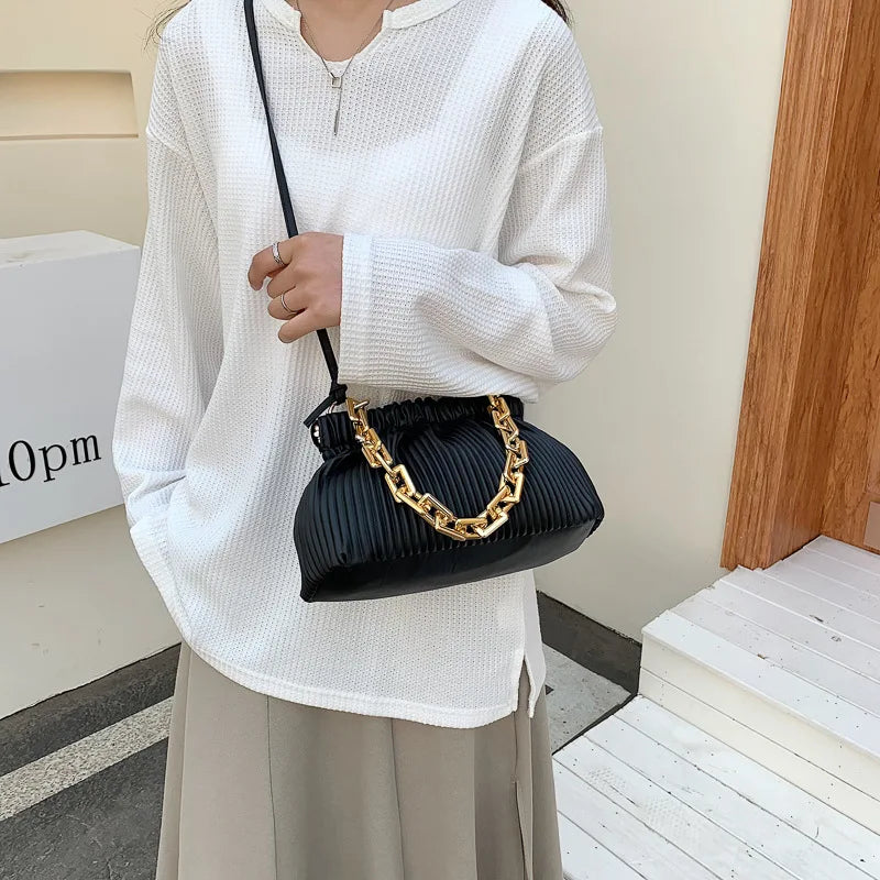 Pleated Shoulder Bag Purses Girl Messenger Chain Handbags